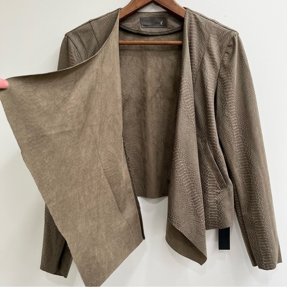 Blank NYC fast play open front draped Moto jacket olive green croc faux leather - Picture 3 of 13